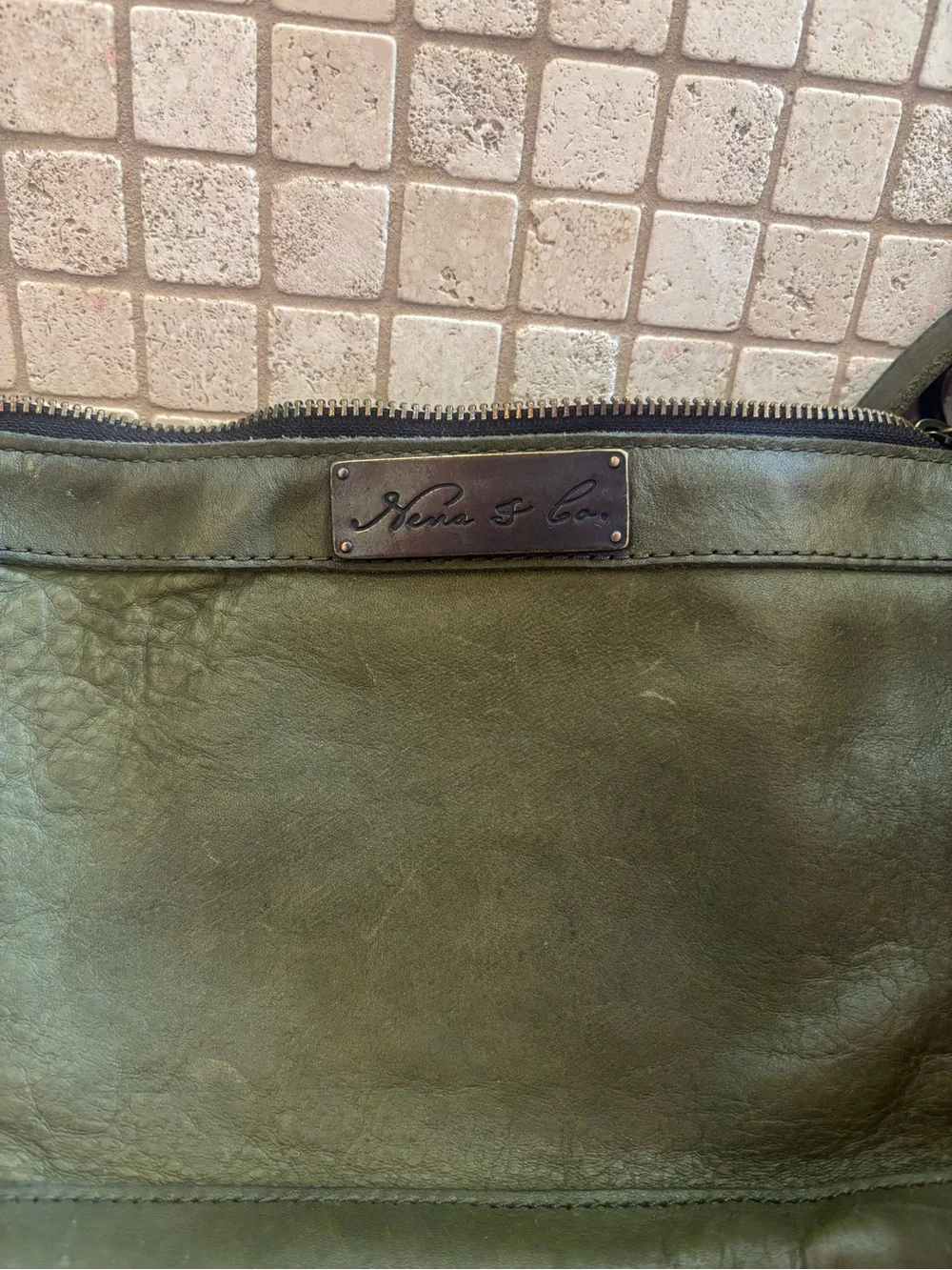 Olive Green Leather Crossbody Bag -
